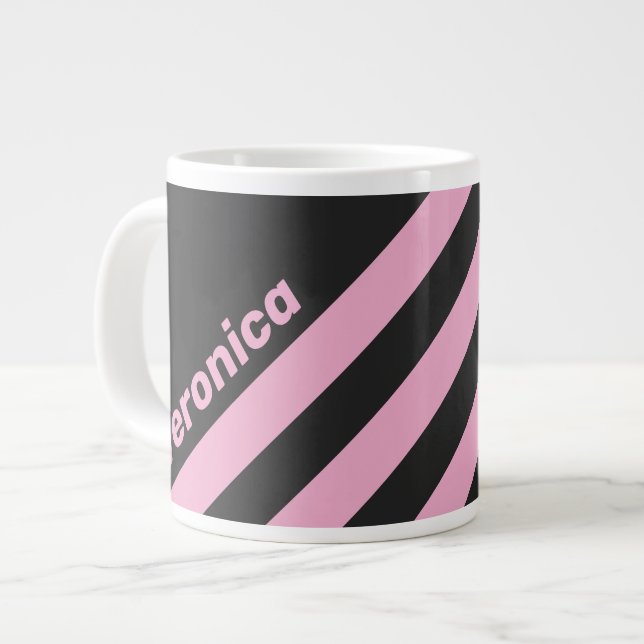Taza De Café Gigante Retro Pink Night Three Stripes with Name (Izquierda)