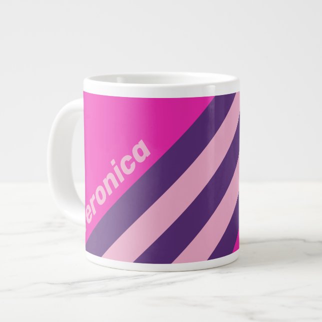Taza De Café Gigante Retro Pink Sky Stripes with Name (Izquierda)