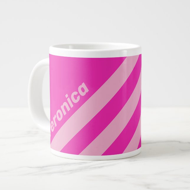 Taza De Café Gigante Retro Pink Sky Three Stripes with Name (Izquierda)