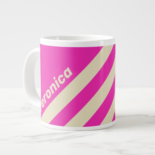 Taza De Café Gigante Retro Pink Three Stripes with Name (Izquierda)