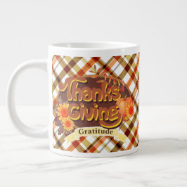 Taza De Café Gigante Retro Plaid de Acción de Gracias