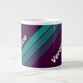 Taza De Café Gigante Retro Purple Rainbow Stripes with Name