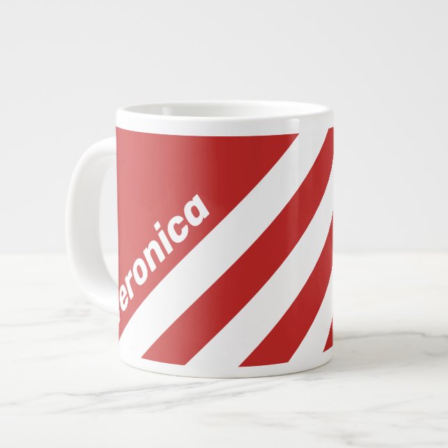 Taza De Café Gigante Retro Red Three Stripes with Name (Izquierda)