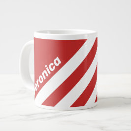 Taza De Café Gigante Retro Rojo Tres Franjas con Nombre