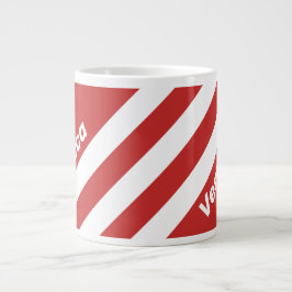 Taza De Café Gigante Retro Rojo Tres Franjas con Nombre