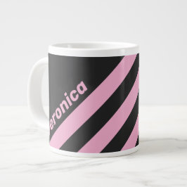 Taza De Café Gigante Retro Rosa Noche Tres Rayas con Nombre