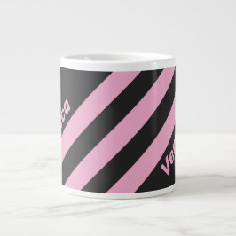 Taza De Café Gigante Retro Rosa Noche Tres Rayas con Nombre