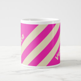 Taza De Café Gigante Retro Rosa Tres Franjas con Nombre
