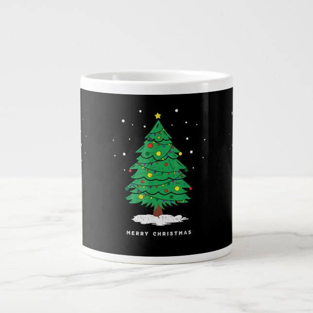 Taza De Café Gigante Retro Santa Merry Christmas Tree Lights (Frente)