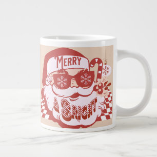 Taza De Café Gigante Retro Santa Merry Navidades brillantes Rosa Rojo