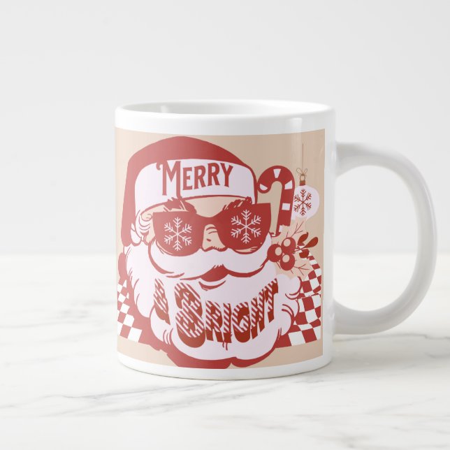 Taza De Café Gigante Retro Santa Merry Navidades brillantes Rosa Rojo (Derecha)