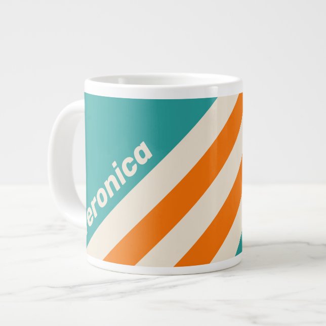 Taza De Café Gigante Retro Sea Breeze Vibe Stripes with Name (Izquierda)