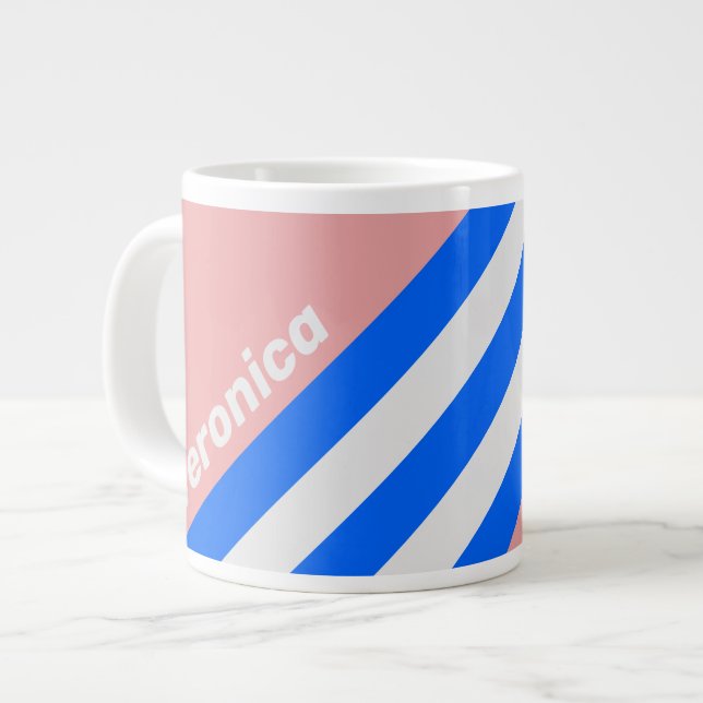 Taza De Café Gigante Retro Sea Kiss Stripes with Name (Izquierda)