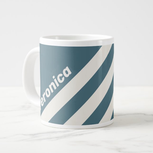 Taza De Café Gigante Retro Slate Gray Three Stripes with Name (Izquierda)
