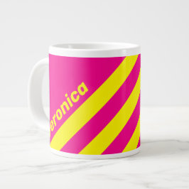 Taza De Café Gigante Retro Sol Empapado Tres Franjas con Nombre