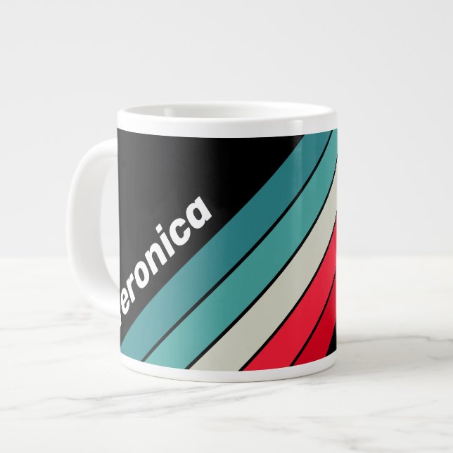 Taza De Café Gigante Retro Stealth Rainbow Striped with Name (Izquierda)