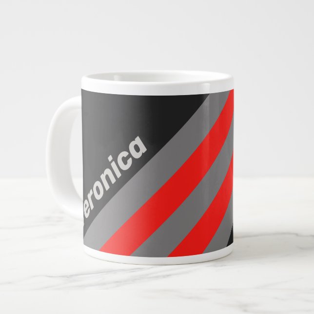 Taza De Café Gigante Retro Stormy Sky Stripes with Name (Izquierda)