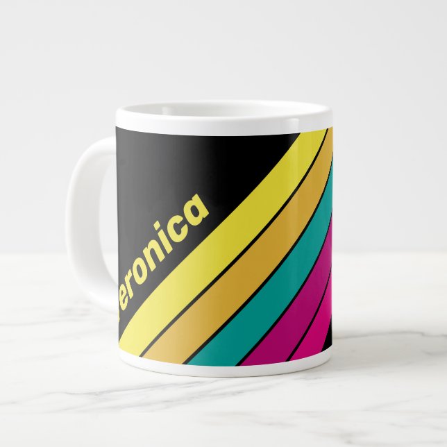 Taza De Café Gigante Retro Striped Dark 80s with Name (Izquierda)