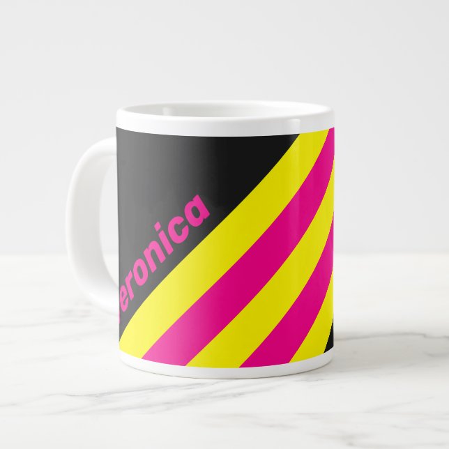 Taza De Café Gigante Retro Sun Glow Stripes with Name (Izquierda)