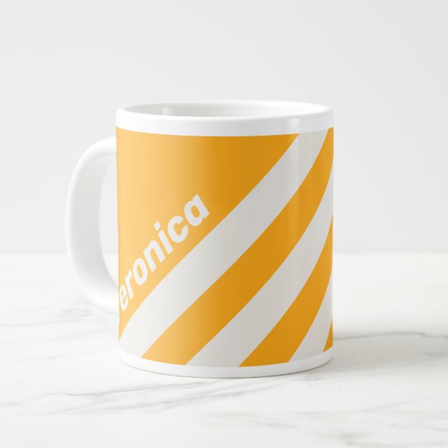 Taza De Café Gigante Retro Sun Kissed Three Stripes with Name (Izquierda)