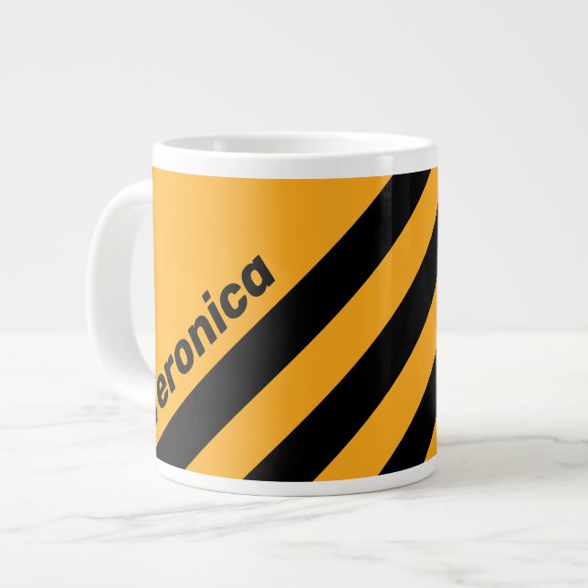 Taza De Café Gigante Retro Sunflower Buzz Three Stripes with Name (Izquierda)