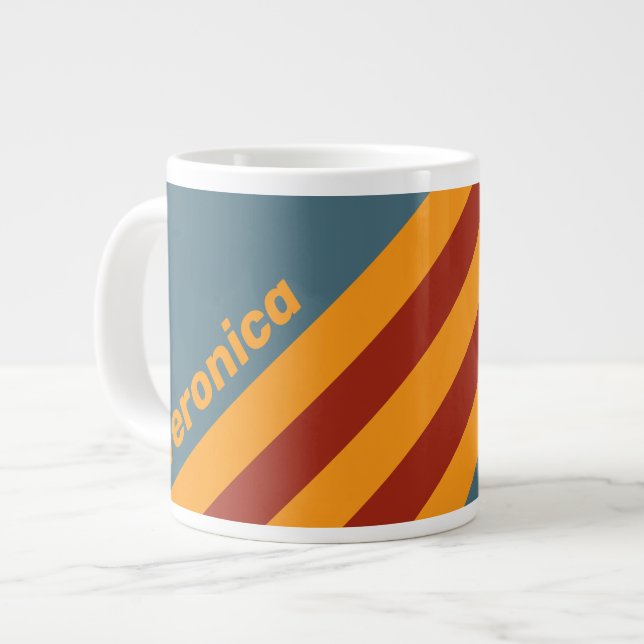 Taza De Café Gigante Retro Sunrise on Slate Stripes with Name (Izquierda)