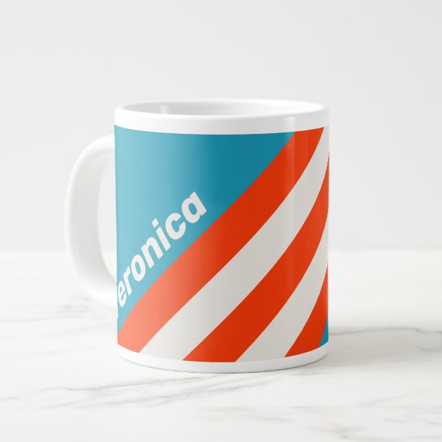 Taza De Café Gigante Retro Sunset Tide Rush Stripes with Name (Izquierda)