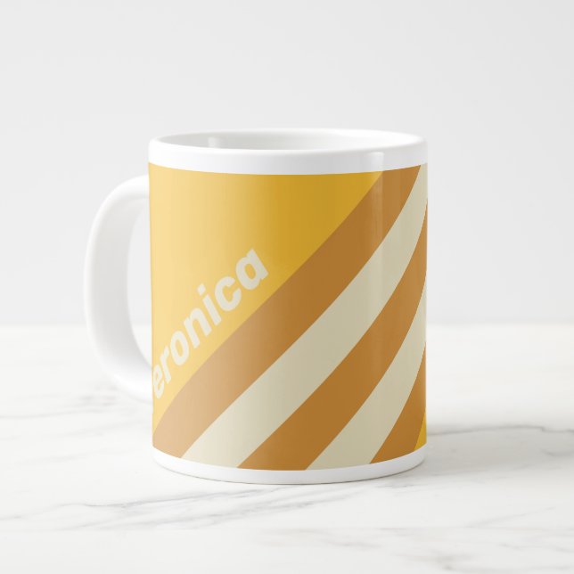 Taza De Café Gigante Retro Sunshine Mustard Stripes with Name (Izquierda)