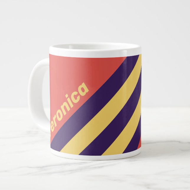 Taza De Café Gigante Retro Surf Sunset Stripes with Name (Izquierda)