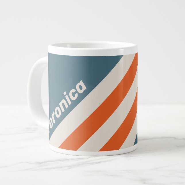 Taza De Café Gigante Retro Surfside Stripes with Name (Izquierda)