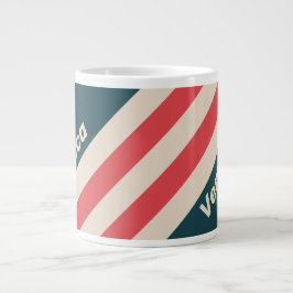 Taza De Café Gigante Retro Teal Vibe Stripes with Name
