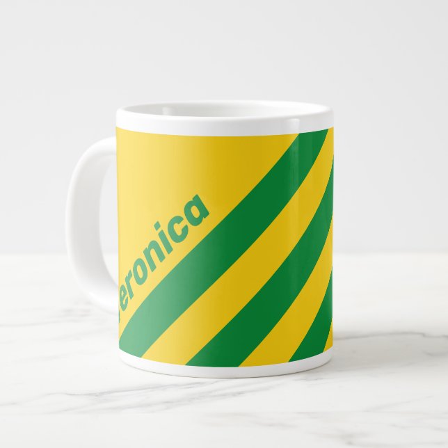 Taza De Café Gigante Retro Tropical Banana Three Stripes with Name (Izquierda)