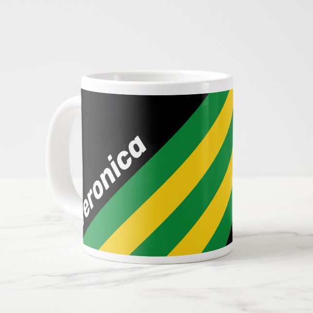 Taza De Café Gigante Retro Tropical Palm Stripes with Name (Izquierda)