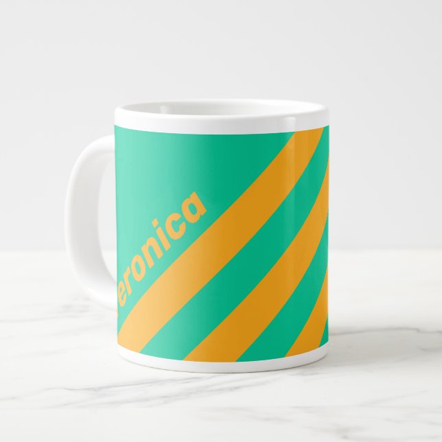 Taza De Café Gigante Retro Tropical Punch Stripes with Name (Izquierda)
