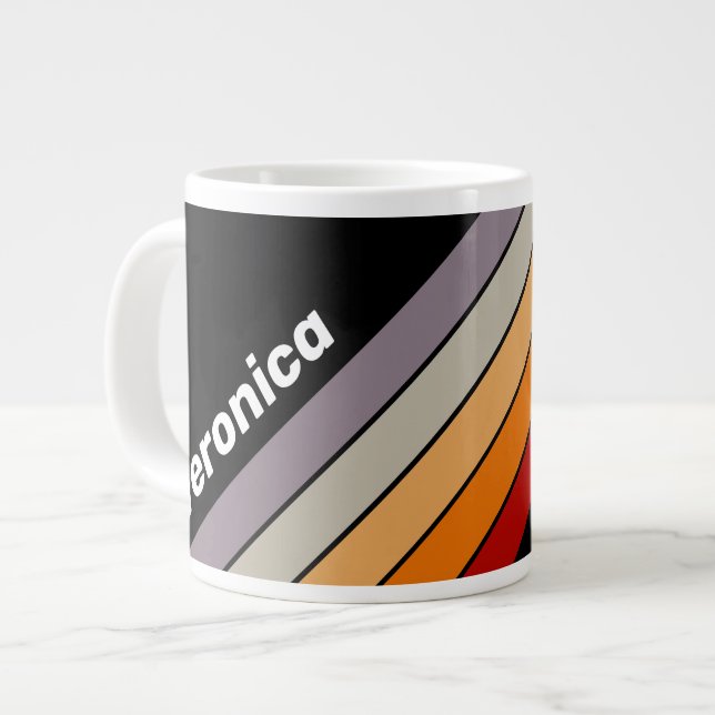 Taza De Café Gigante Retro Vibe Rainbow Striped with Name (Izquierda)
