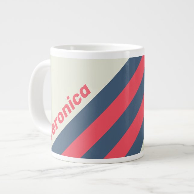 Taza De Café Gigante Retro Yacht Club Stripes with Name (Izquierda)