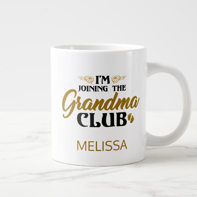 Taza De Café Gigante Revelación de bebé de club de la abuela personaliz (Derecha)