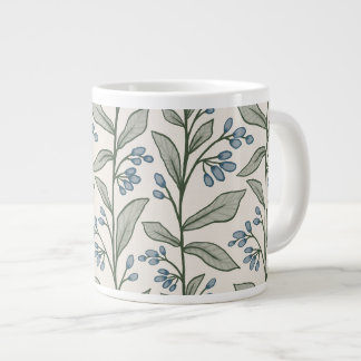 Taza De Café Gigante Reverie Botánico Florales Azules Hojas Verdes Arte
