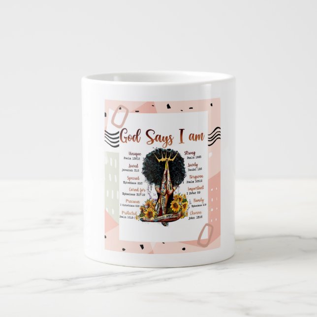 Taza De Café Gigante Rezando cristiana reina negra melanin sista mujere (Frente)