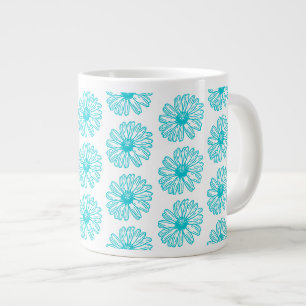 Taza De Café Gigante Robin Egg Blue Daisy Print, Patrón de flores hippi