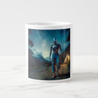 Taza De Café Gigante Robot Futurista en Paisaje Antiguo