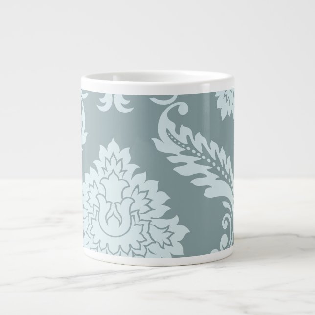 Taza De Café Gigante Rococo Damask Art I Duck Egg Blue+Teal (Frente)