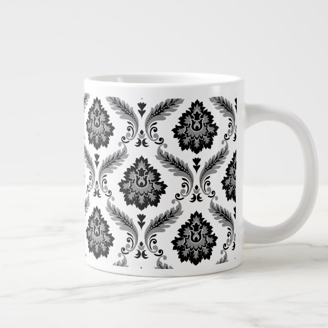 Taza De Café Gigante Rococo Damask Pattern Grey Black White (Derecha)