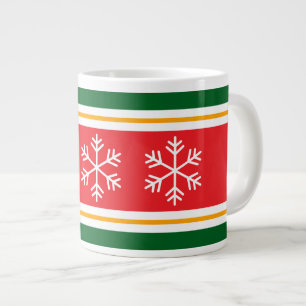 Taza De Café Gigante Rojo Brillante Amarillo Blanco Rayas Copos de Niev