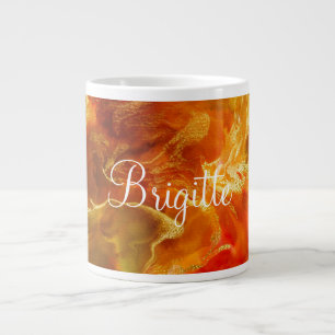 Taza De Café Gigante Rojo, naranja, oro, mármol verde Tinta de impresió