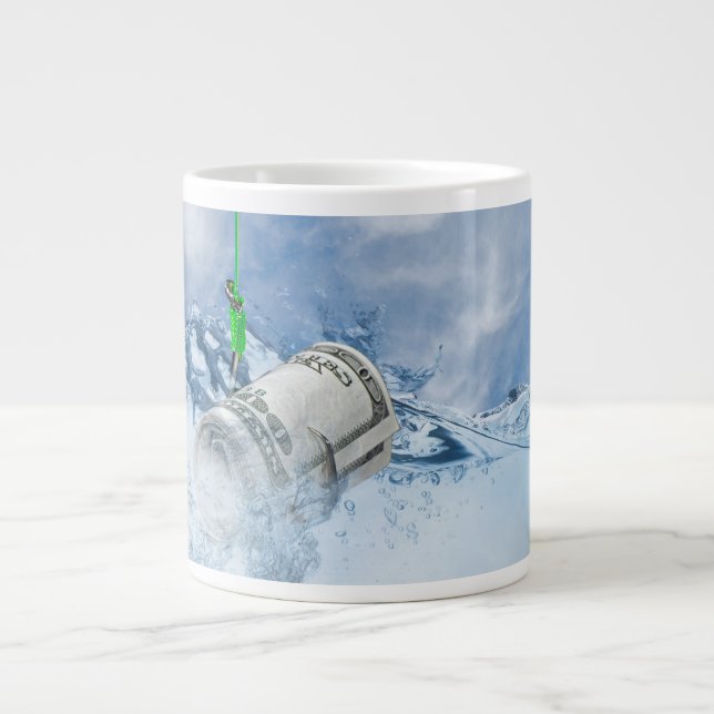Taza De Café Gigante rollo de dinero en gancho de pescado (Frente)