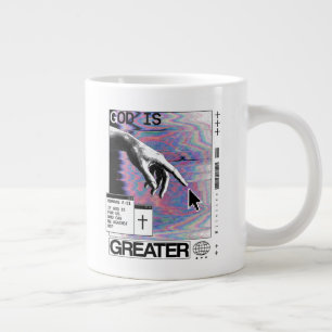 Taza De Café Gigante Romanos 8:31 Cyberpunk Mano De Dios Arte Glitch