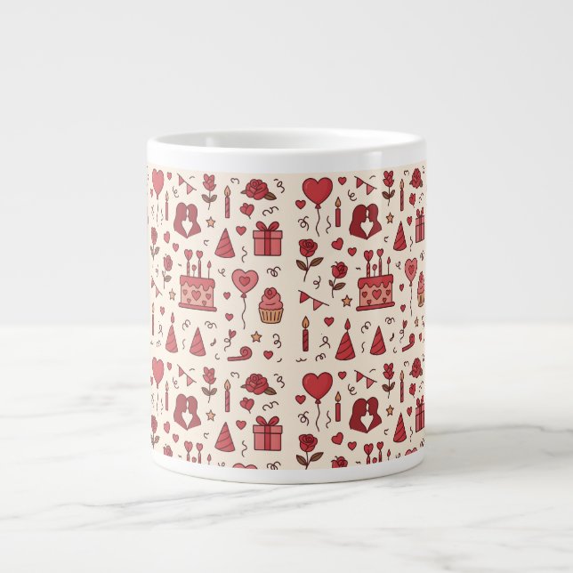 Taza De Café Gigante Romantic Celebration Doodle Pattern  (Frente)