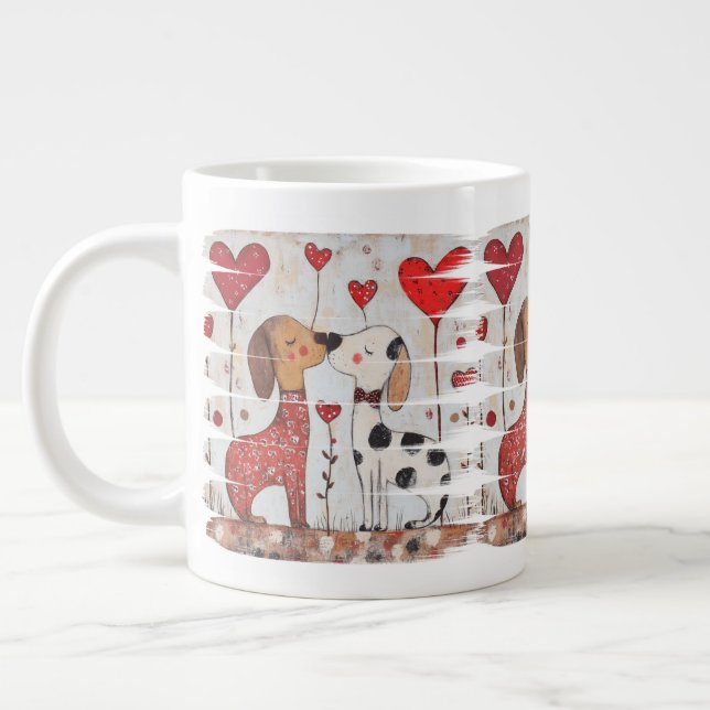 Taza De Café Gigante Romantic Dogs with Heart Balloons (Izquierda)