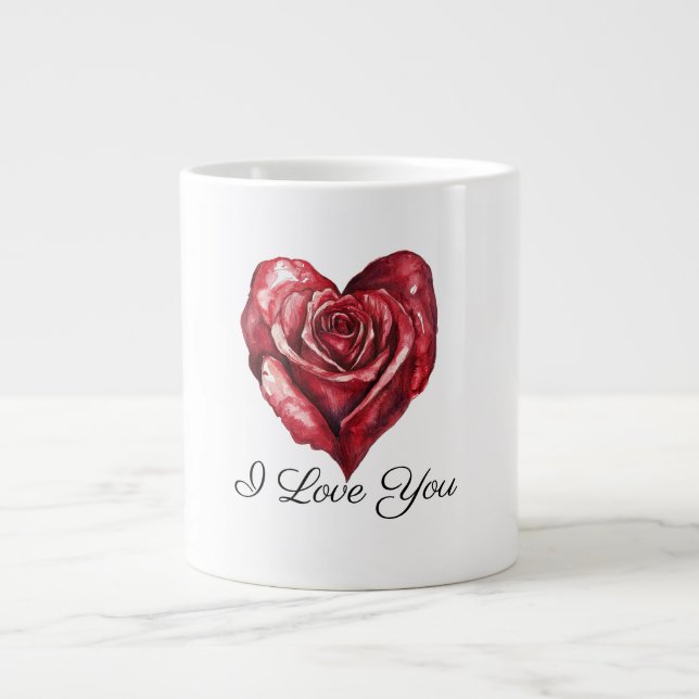 Taza De Café Gigante Romantic White Red Rose Heart Love (Frente)